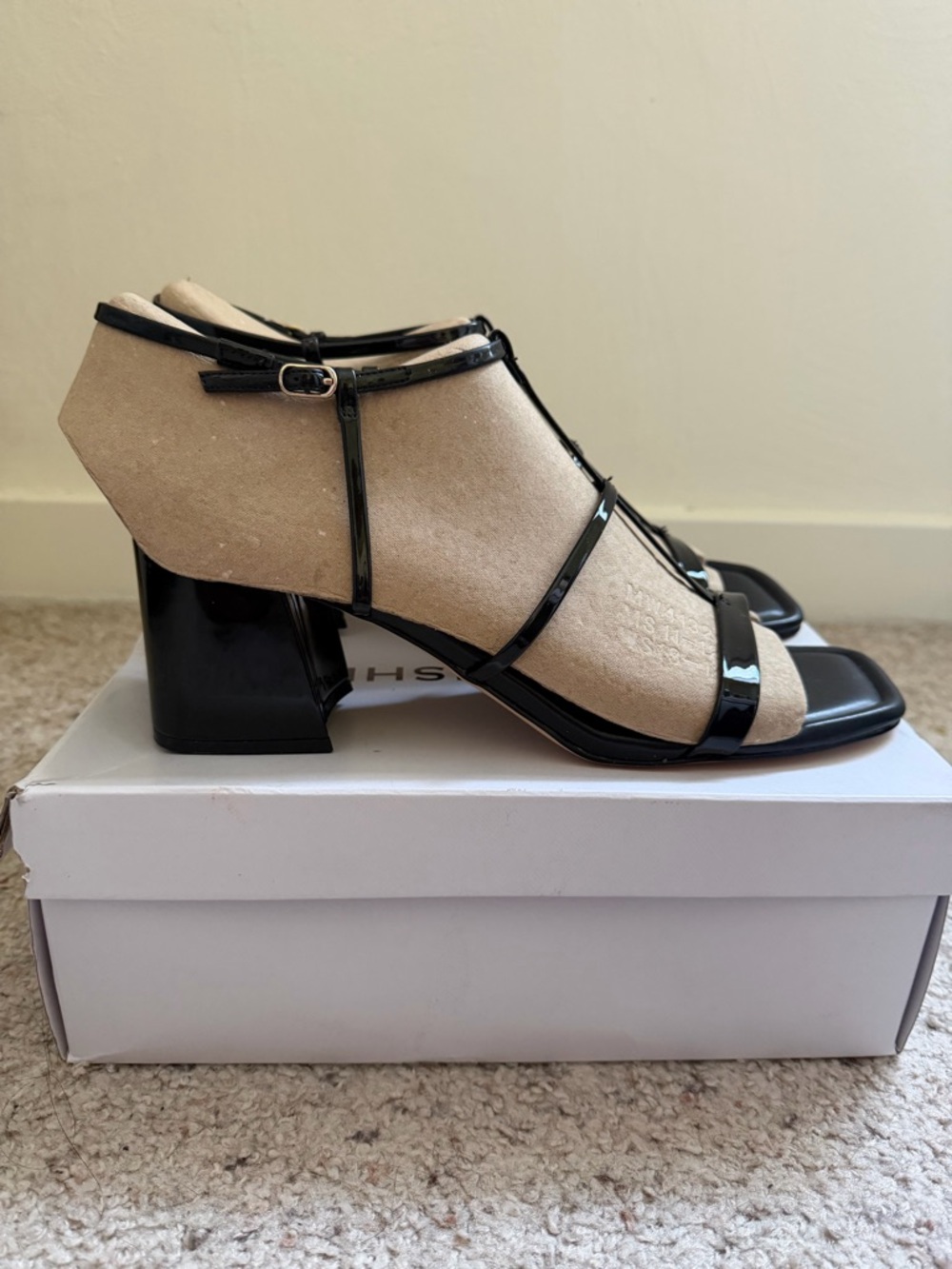 Marc Fisher Black Strappy Heeled Sandals Size 11M | Square Toe Minimalist Chic - Picture 4 of 5